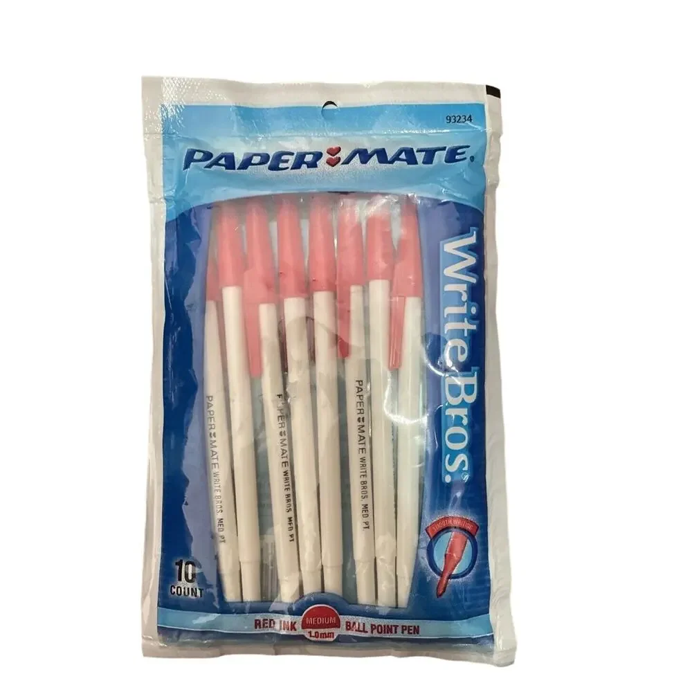 NIP 2002 VTG 10PK Paper Mate Pens RED Write Bros Medium Point White Barrel Red